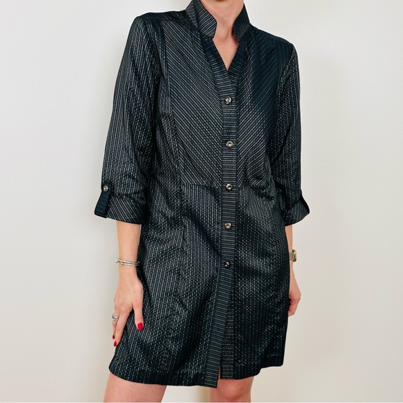 Tesori black striped long sleeve button down tunic dress - Picture 3 of 10